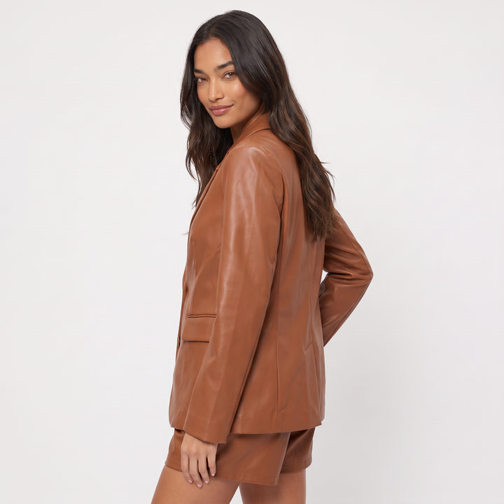Women's Oversized Leather Notch Lapel Blazer