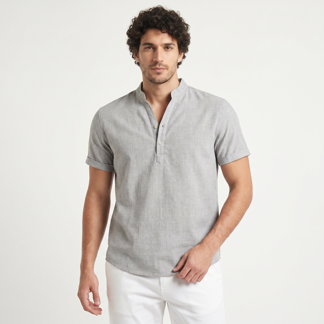 Men's Casual Cotton Linen Henley Shirt