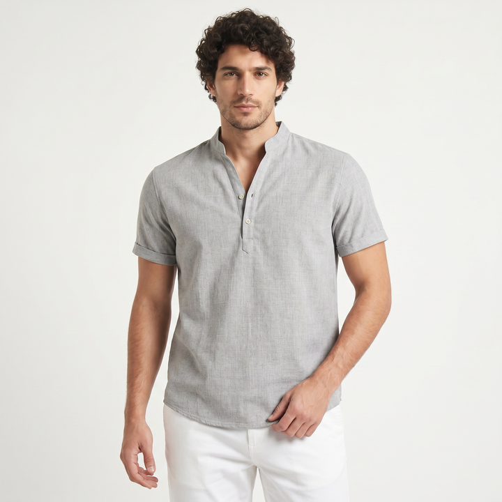 Men's Casual Cotton Linen Henley Shirt