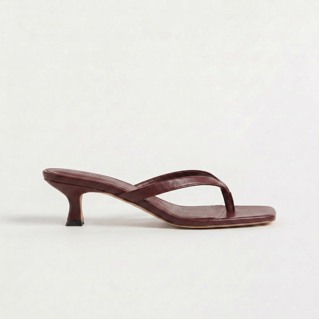 Women's Elegant Square Toe Leather Kitten Heel Sandals