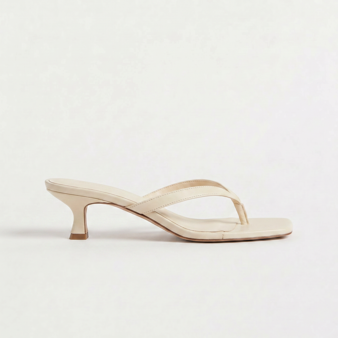 Women's Elegant Square Toe Leather Kitten Heel Sandals