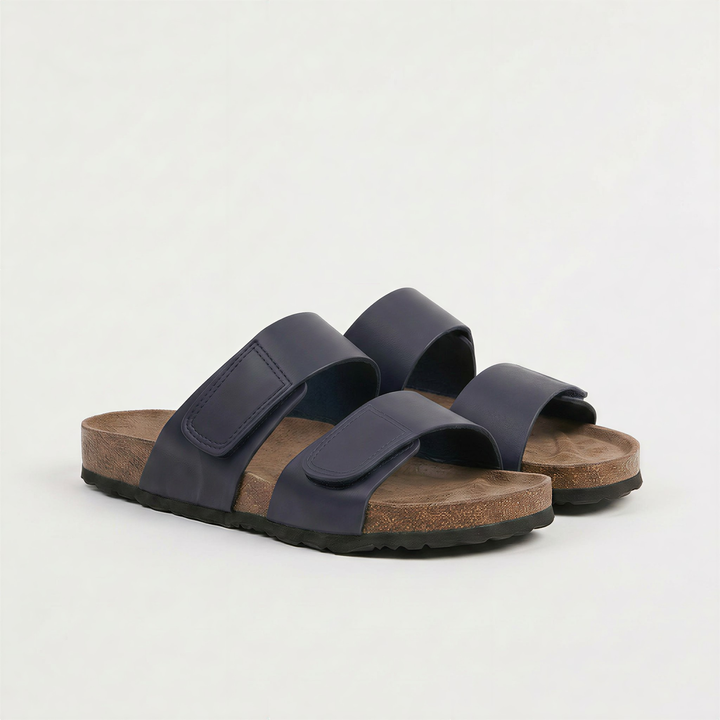 Men's Casual Double Strap Leather Slide Sandals