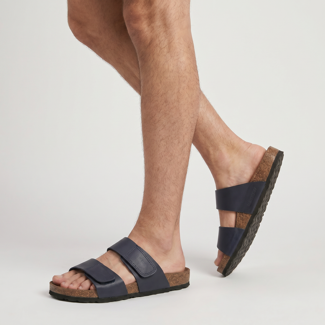 Men's Casual Double Strap Leather Slide Sandals
