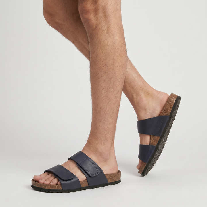 Men's Casual Double Strap Leather Slide Sandals
