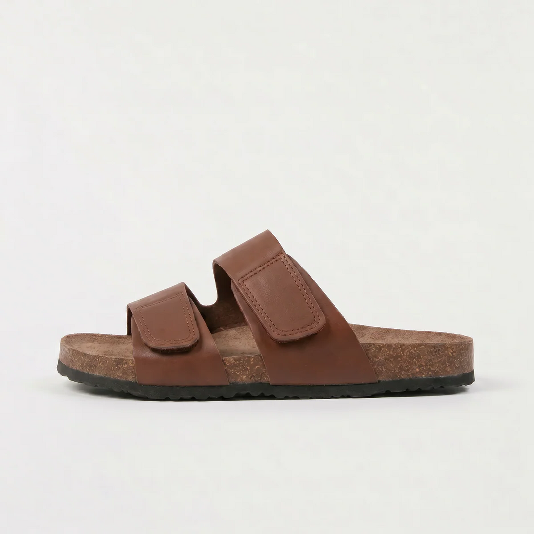 Men's Casual Double Strap Leather Slide Sandals