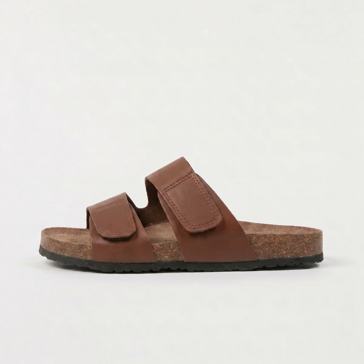 Men's Casual Double Strap Leather Slide Sandals