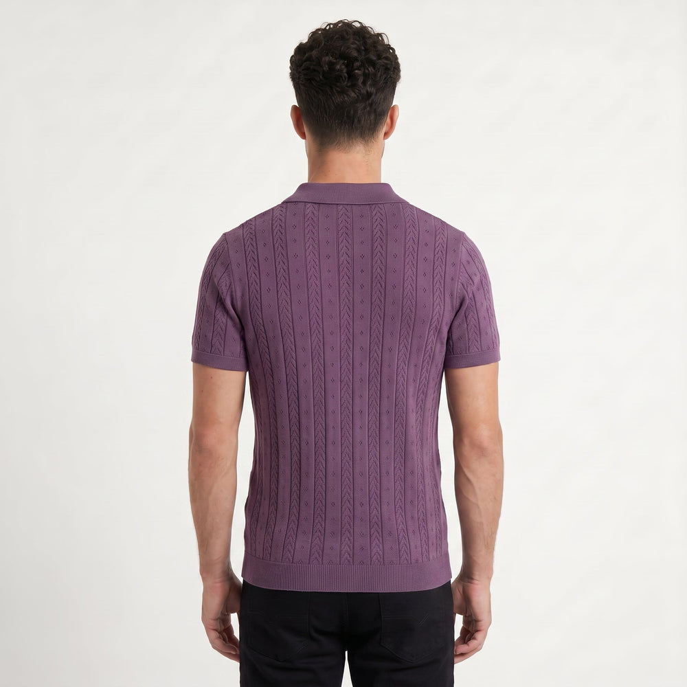 Men's Casual Textured Knit Open Collar Polo Shirt