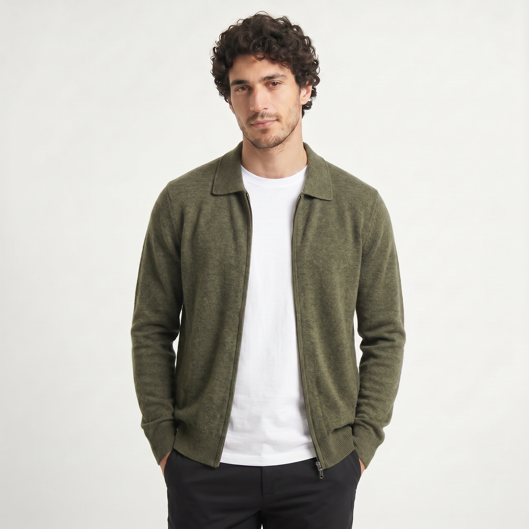 Men's Classic Wool Zip-Up Cardigan