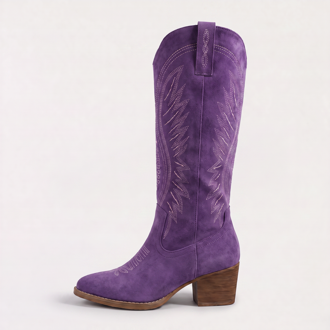 Women's Stylish Leather Embroidered Knee-High Western Boots