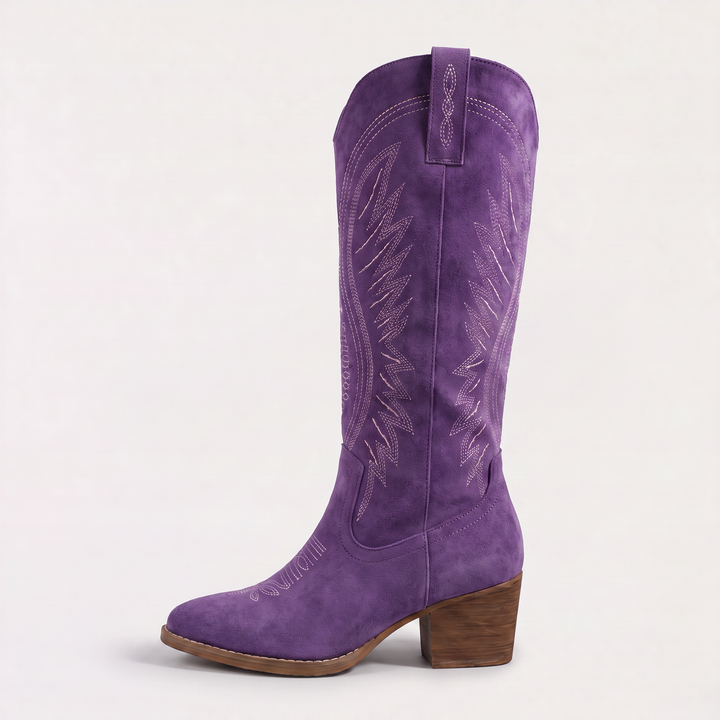 Women's Stylish Leather Embroidered Knee-High Western Boots