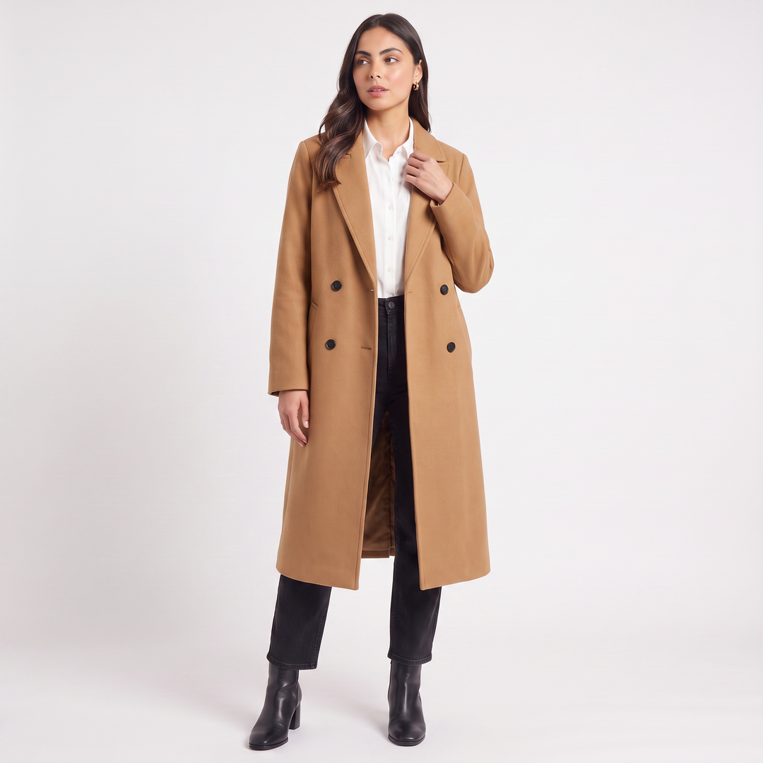 Women's Classic Long Wool Blend Button-Up Coat