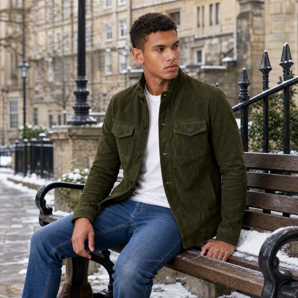 Men's Classic Suede-Look Button-Up Trucker Jacket