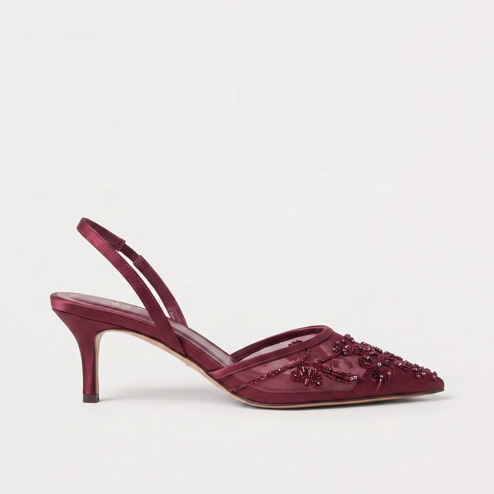 Women's Elegant Mesh Embroidered Pointed Toe Mule Heels