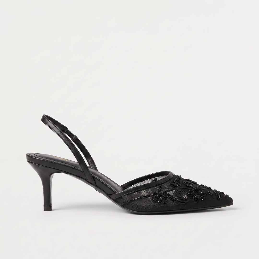 Women's Elegant Mesh Embroidered Pointed Toe Mule Heels