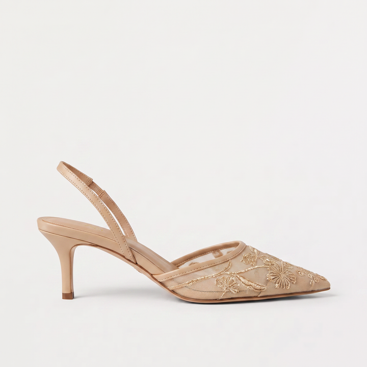 Women's Elegant Mesh Embroidered Pointed Toe Mule Heels