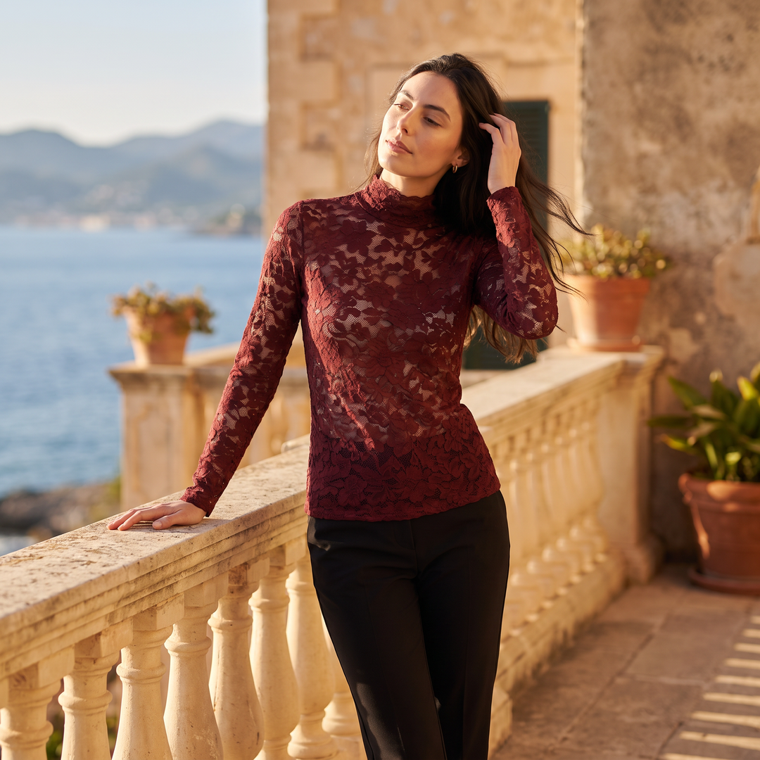 Women's Elegant Lace High-Neck Blouse