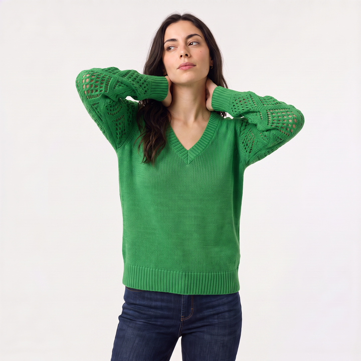Women's Classic V-Neck Pointelle Knit Jumper