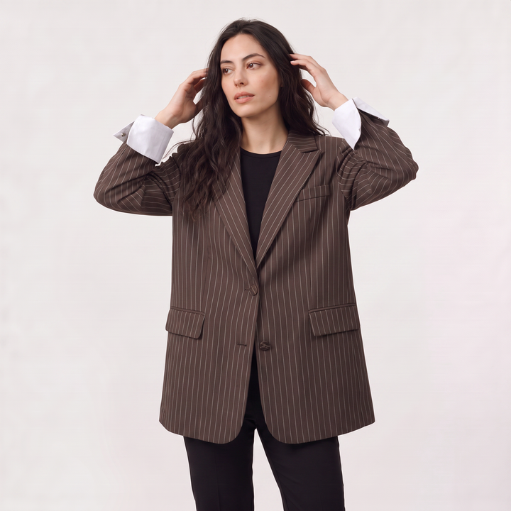 Women's Oversized Cotton Blend Striped Blazer
