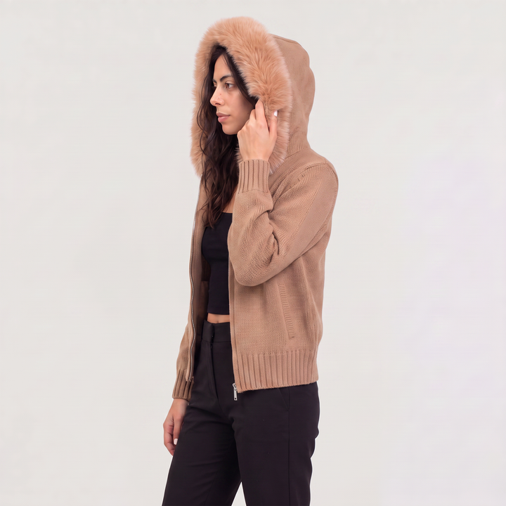 Women's Casual Fur Collar Knit Cardigan Jacket