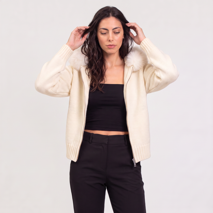 Women's Casual Fur Collar Knit Cardigan Jacket