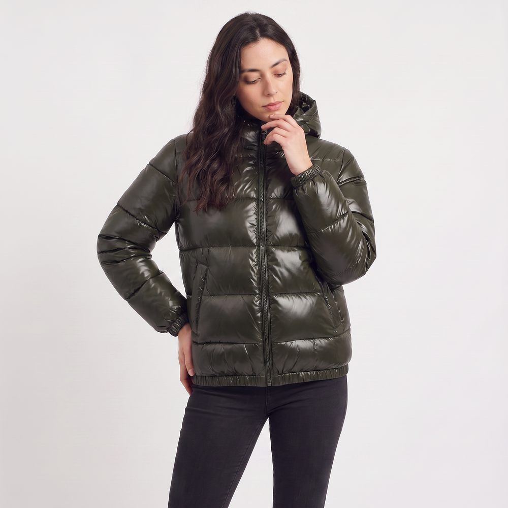 Women's Casual Glossy Hooded Puffer Jacket