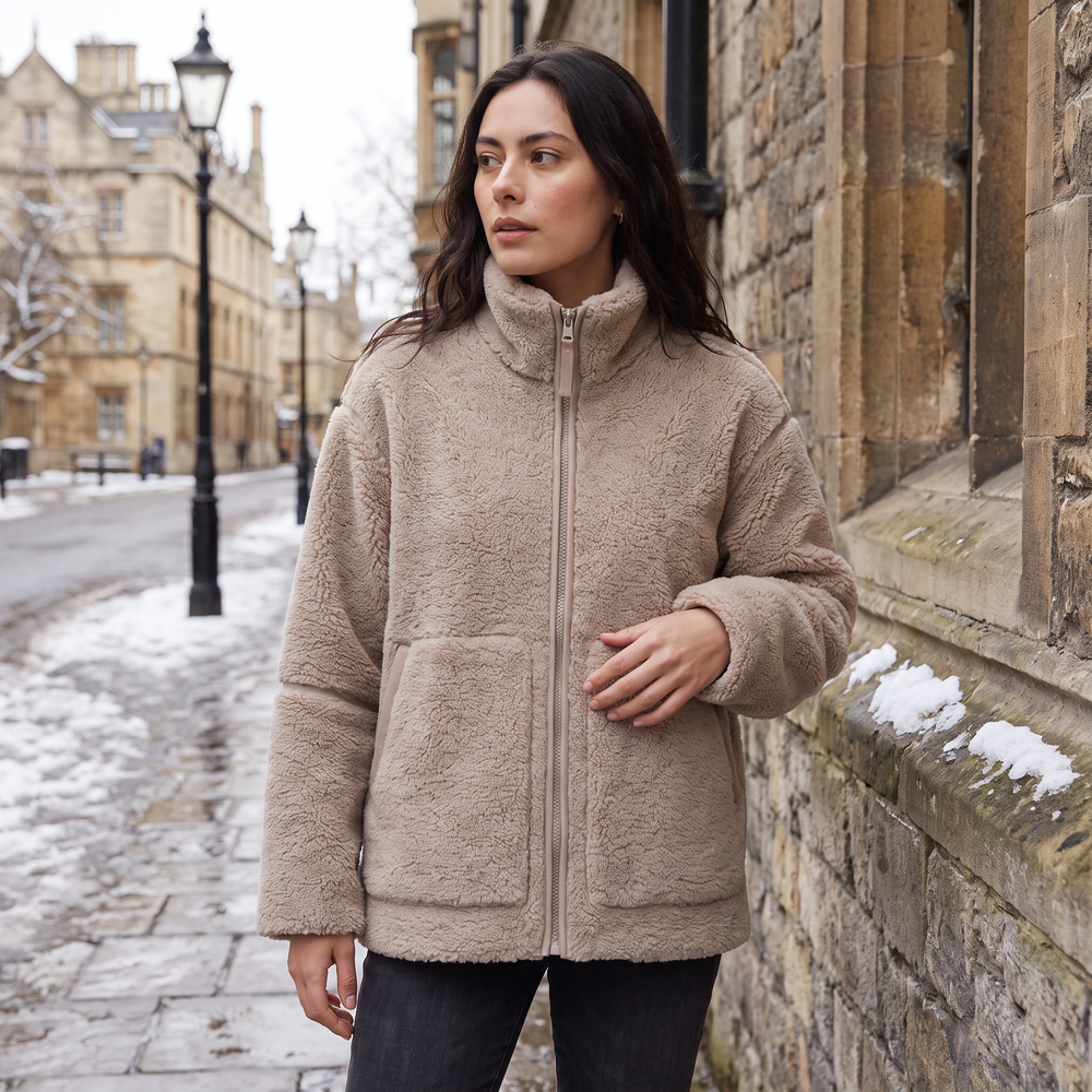 Women's Casual Teddy Fleece Zip-Up Jacket