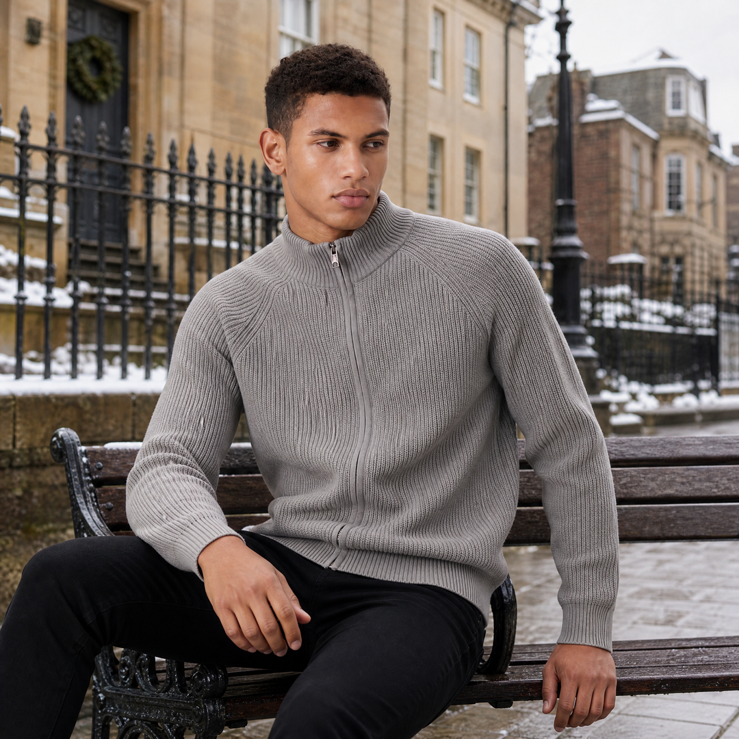 Men's Classic Ribbed Cotton Full-Zip Cardigan