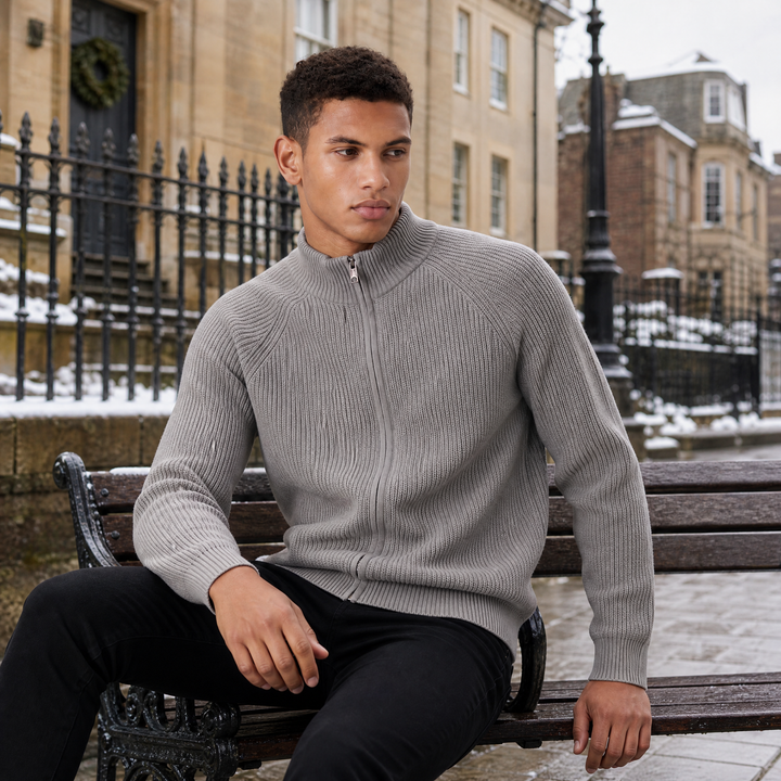 Men's Classic Ribbed Cotton Full-Zip Cardigan