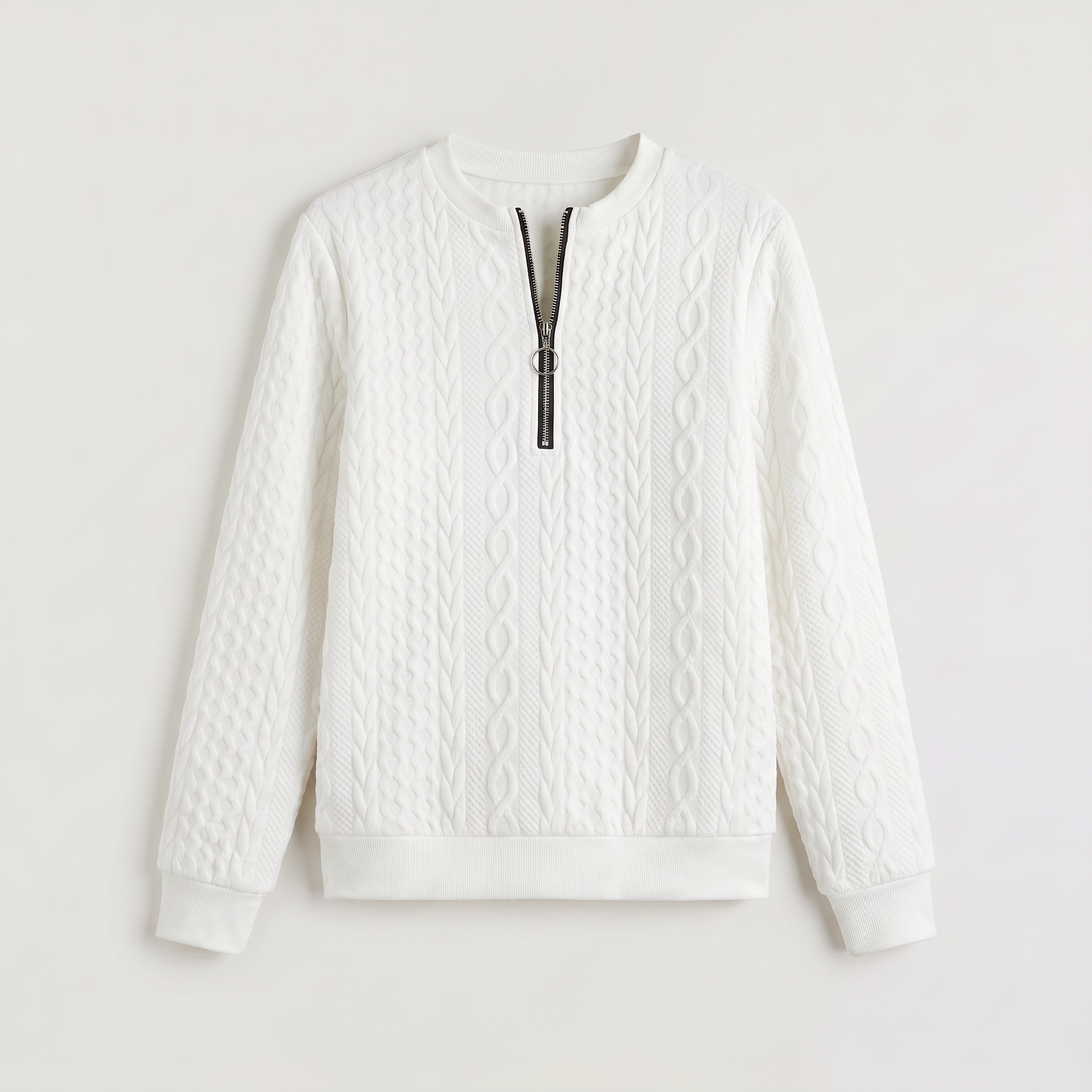 Women's Casual Cable Knit Zip-Neck Sweater