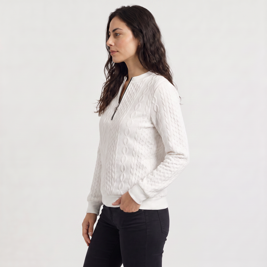 Women's Casual Cable Knit Zip-Neck Sweater