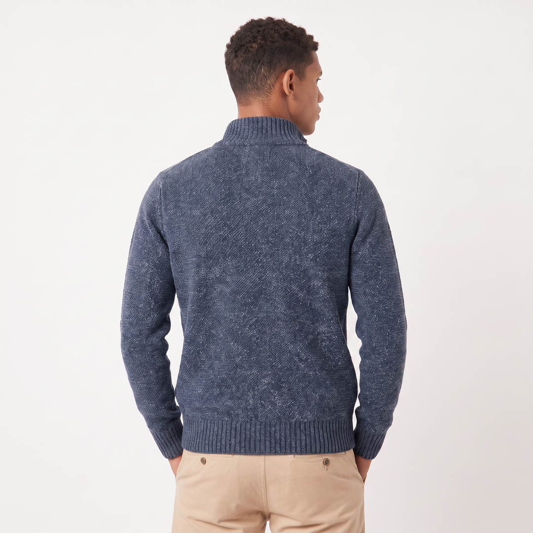 Men's Classic Textured Knit Full-Zip Cardigan with Funnel Neck