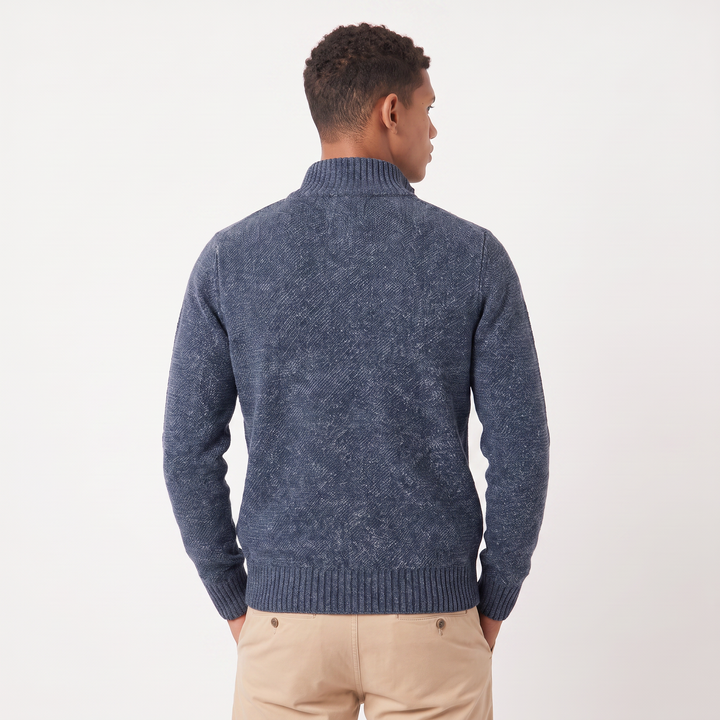 Men's Classic Textured Knit Full-Zip Cardigan with Funnel Neck