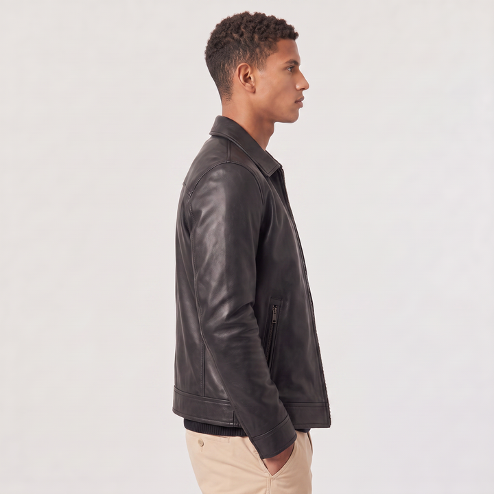 Men's Classic Leather-Look Zip Front Jacket Regular Fit