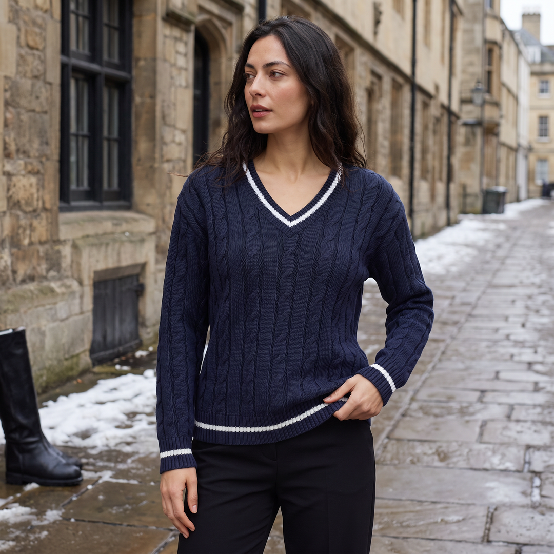 Women's Classic V-Neck Cable Knit Jumper