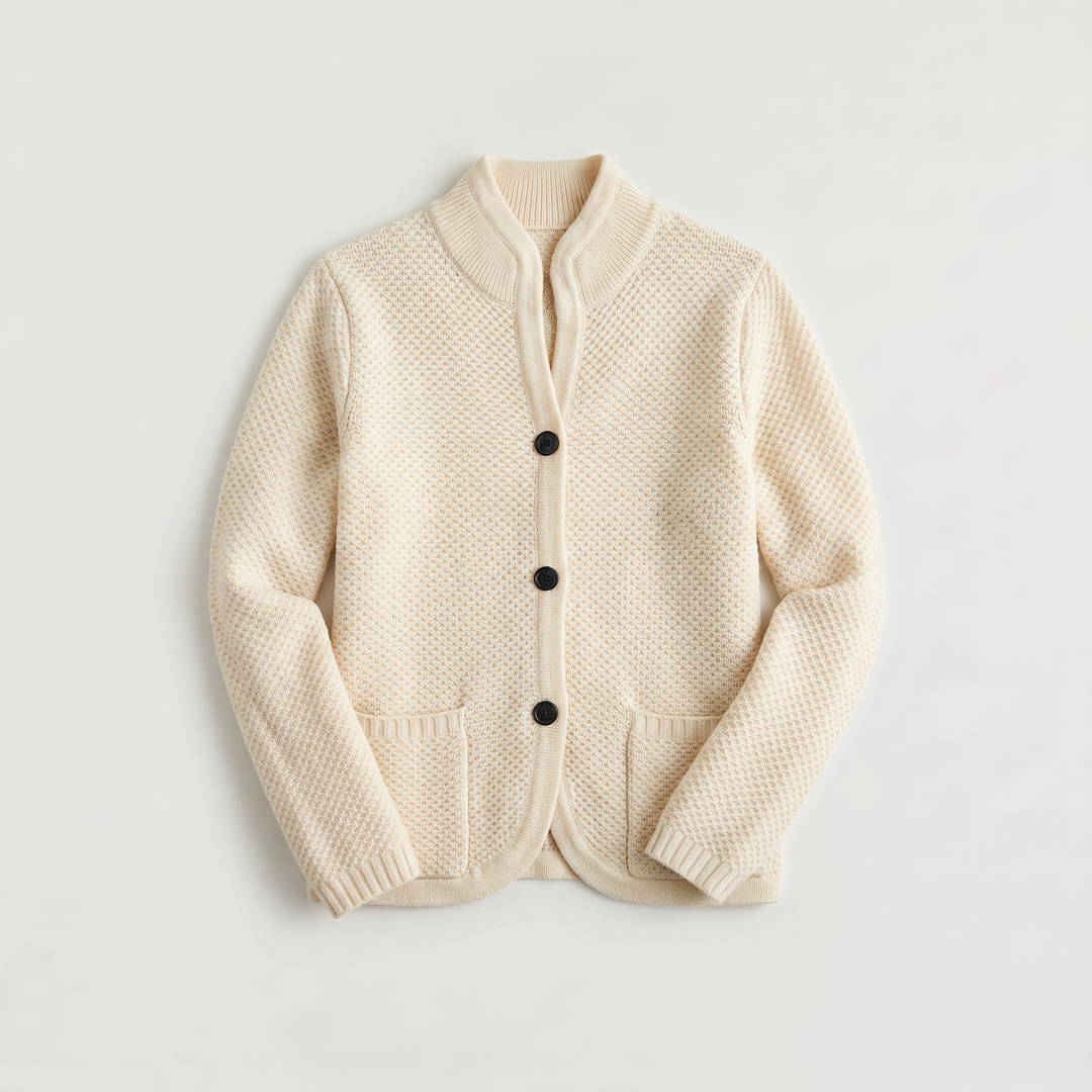 Women's Casual Textured Knit Stand Collar Cardigan