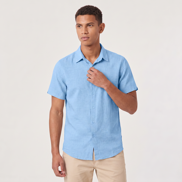 Men's Casual Cotton Linen Short Sleeve Shirt