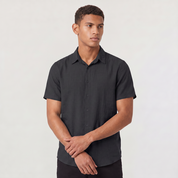 Men's Casual Cotton Linen Short Sleeve Shirt