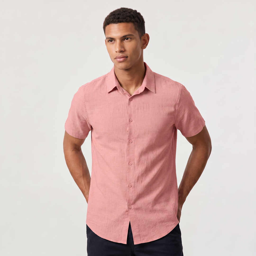 Men's Casual Cotton Linen Short Sleeve Shirt