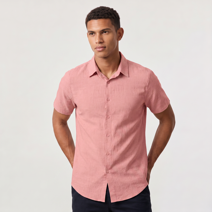 Men's Casual Cotton Linen Short Sleeve Shirt