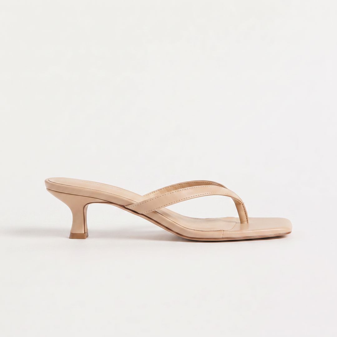 Women's Elegant Square Toe Leather Kitten Heel Sandals