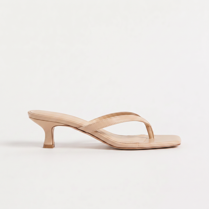 Women's Elegant Square Toe Leather Kitten Heel Sandals
