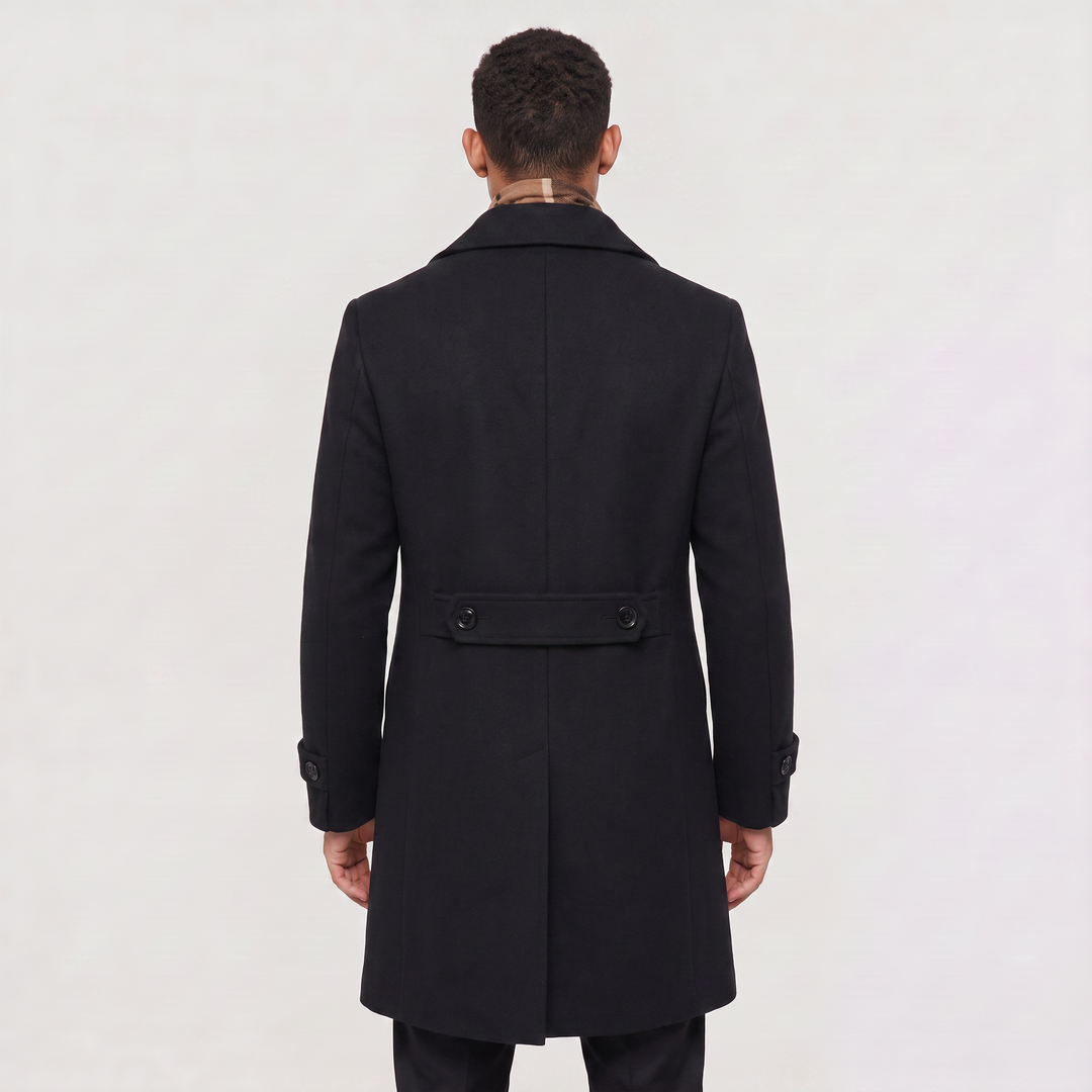 Men's Classic Wool Blend Slim Fit Double-Breasted Long Coat