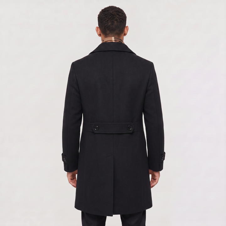 Men's Classic Wool Blend Slim Fit Double-Breasted Long Coat