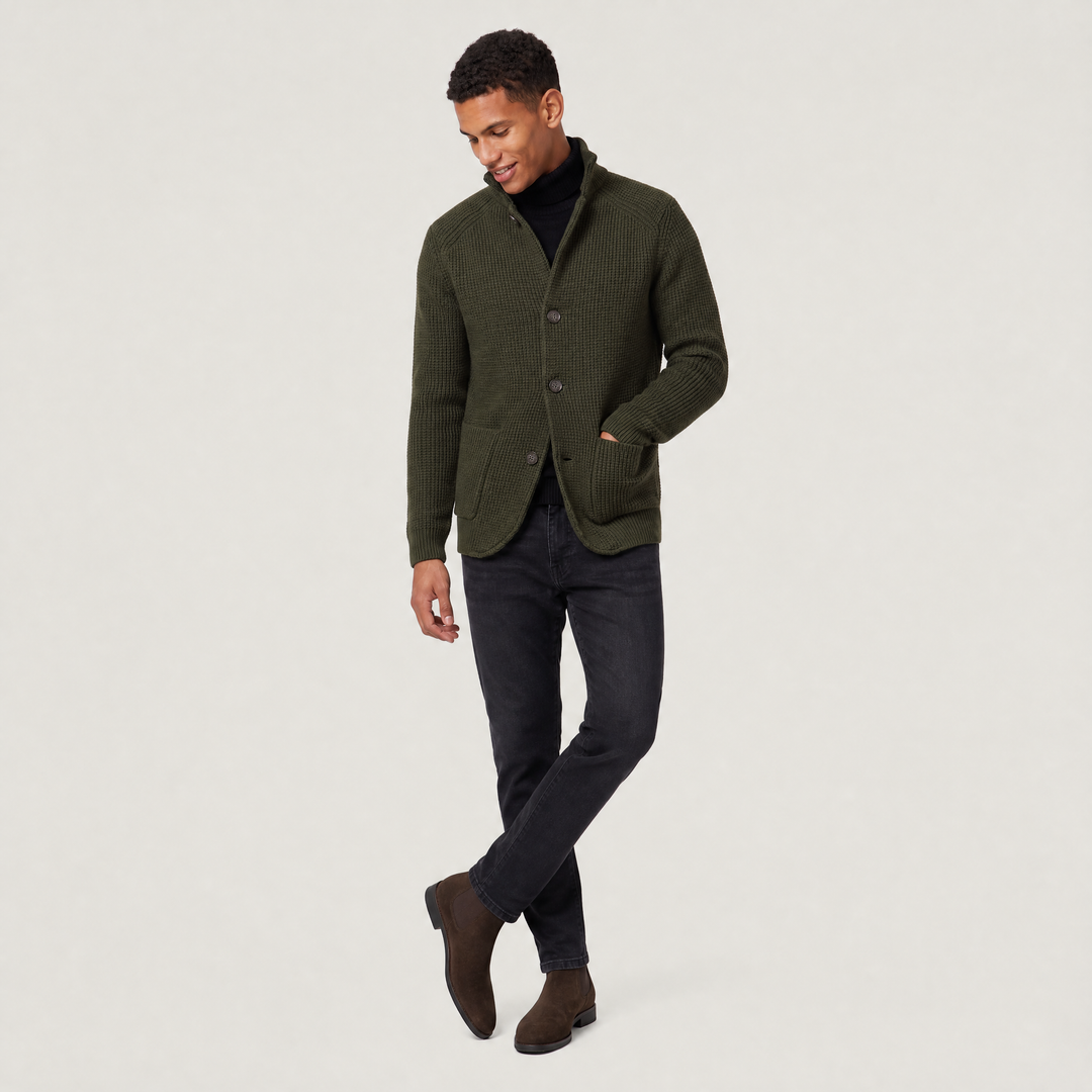 Men's Classic Knit Stand Collar Button-Front Cardigan