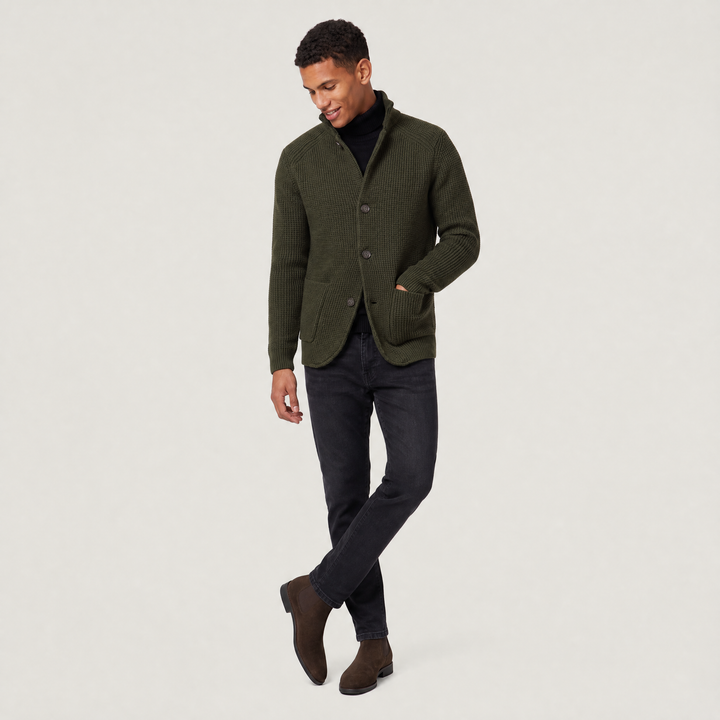 Men's Classic Knit Stand Collar Button-Front Cardigan