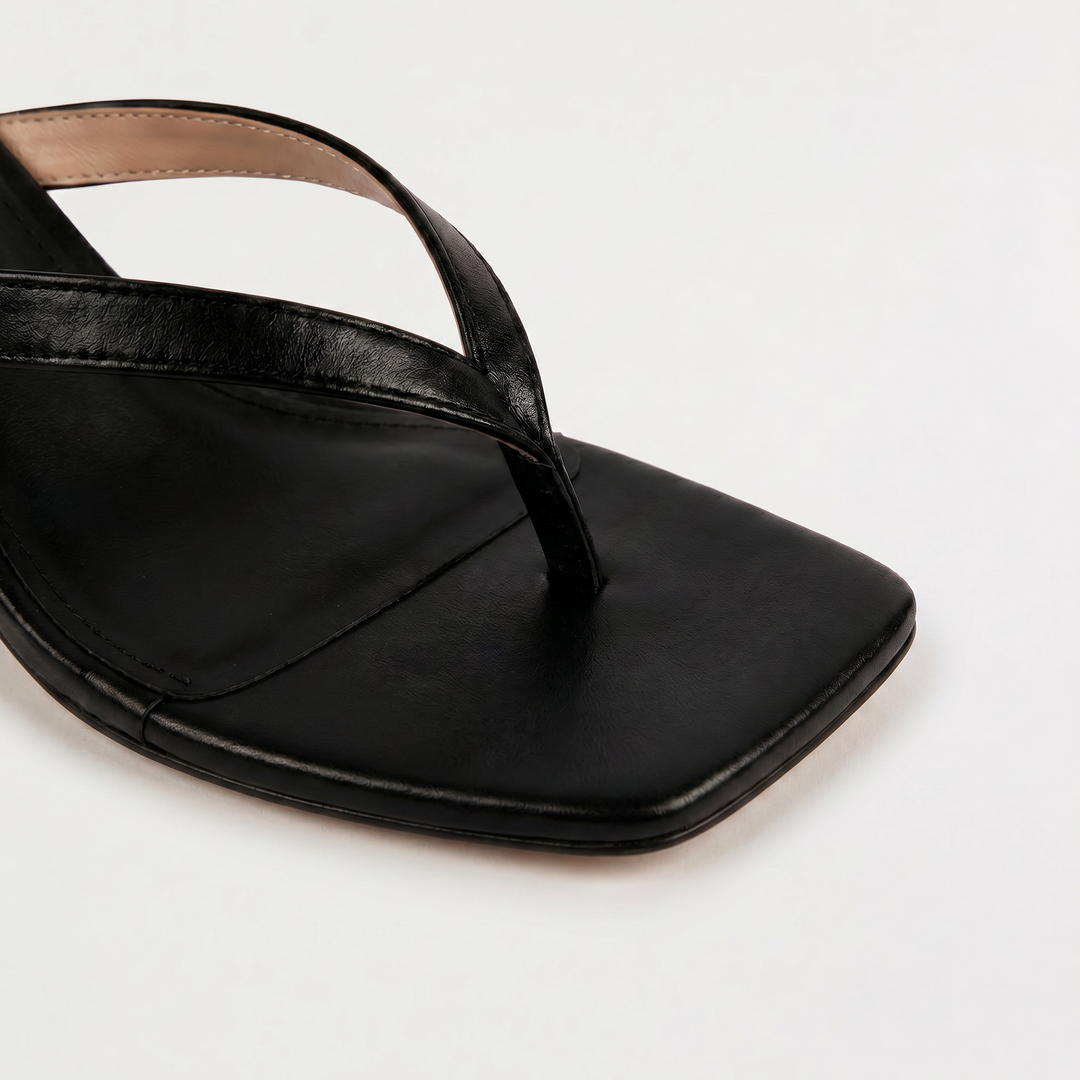 Women's Elegant Square Toe Leather Kitten Heel Sandals