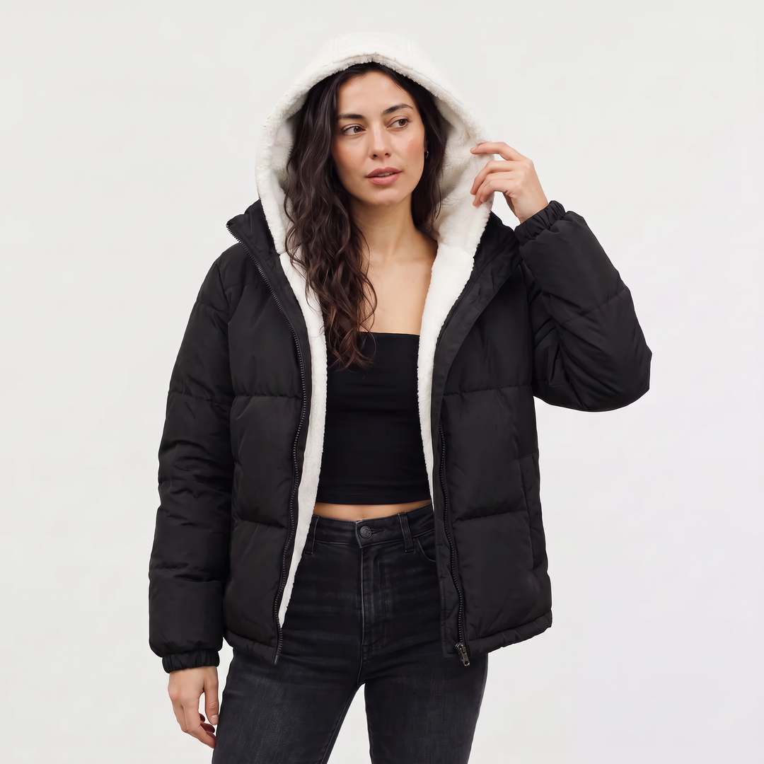 Women's Casual Sherpa-Lined Hooded Puffer Jacket