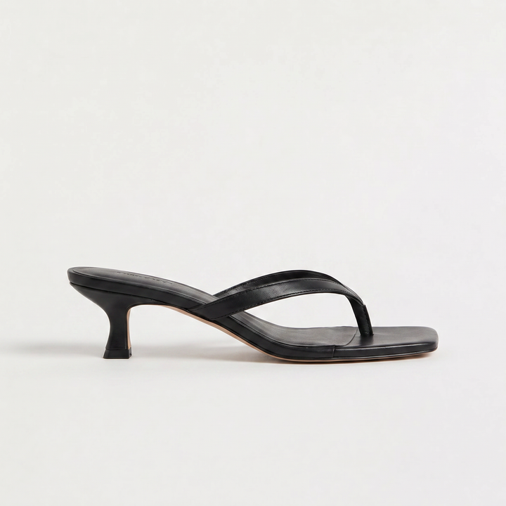 Women's Elegant Square Toe Leather Kitten Heel Sandals