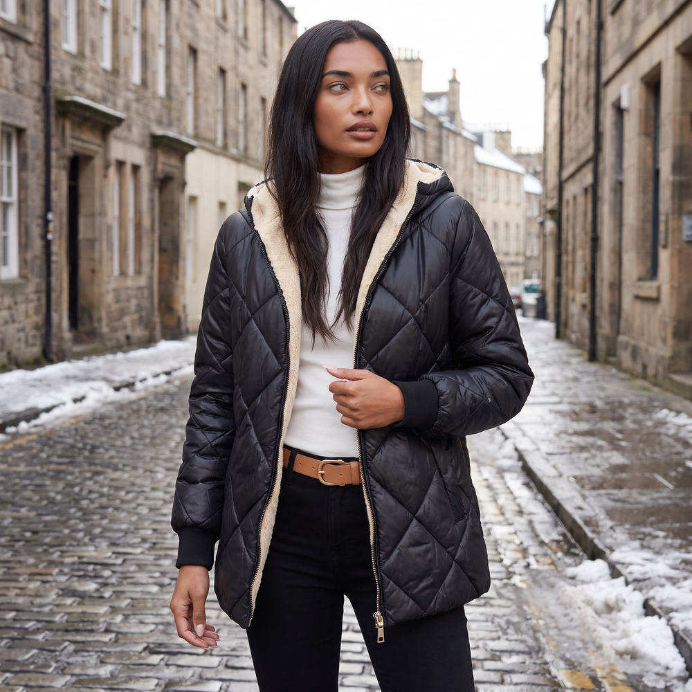 Women's Casual Quilted Hooded Mid-Length Jacket