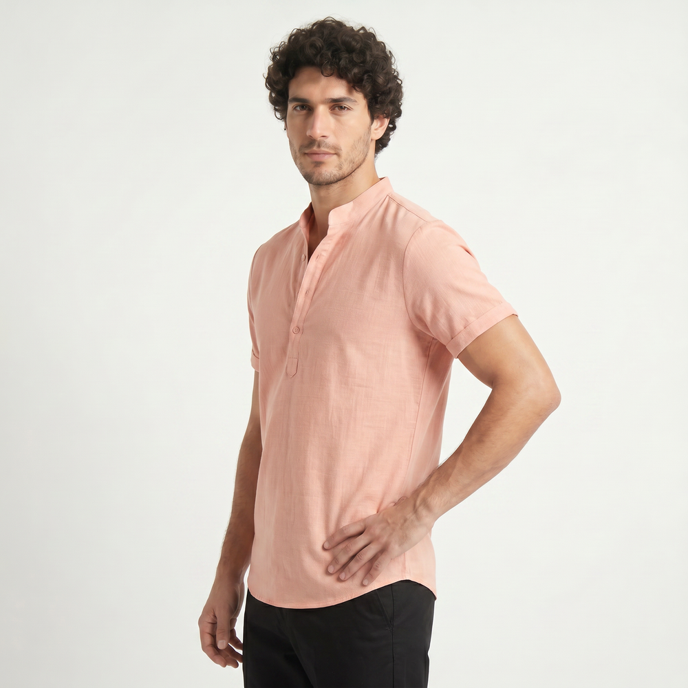 Men's Casual Cotton Linen Henley Shirt